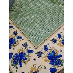 Vintage French Provencal Vent Du Sud Tablecloth 56in Square Waxed Cotton Green